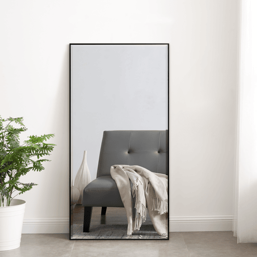 Espelho de parede rectangular Novoli com ganchos de plástico 102 x 52 cm - preto en.casa.