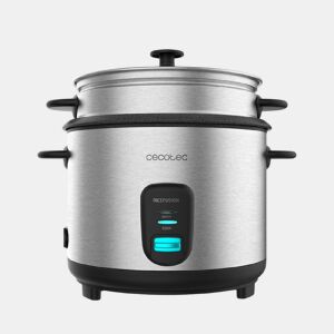 Cecotec Panela para arroz de 1,8 litros de capacidade, 700 W de potência e corpo em aço inoxidável.