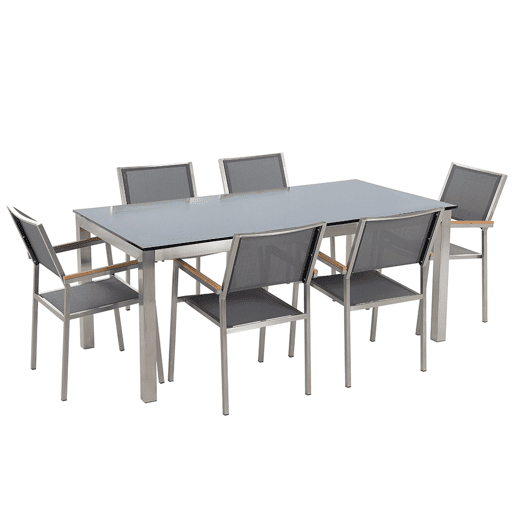 Conjunto de refeições de jardim 6 lugares GROSSETO Vidro de segurança (temperado) CinzentoPreto