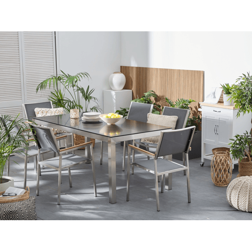 Conjunto de refeições de jardim 6 lugares GROSSETO Vidro de segurança (temperado) CinzentoPreto