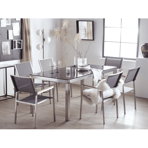 Conjunto de refeições de jardim 6 lugares GROSSETO Vidro de segurança (temperado) CinzentoPreto