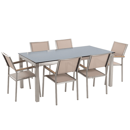 Conjunto de refeições de jardim 6 lugares GROSSETO Vidro de segurança (temperado) PretoCreme