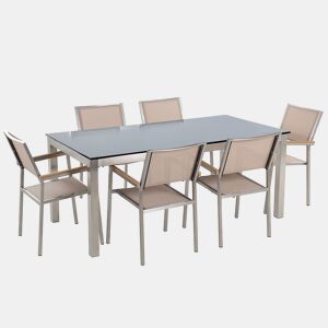 Conjunto de refeições de jardim 6 lugares GROSSETO Vidro de segurança (temperado) PretoCreme
