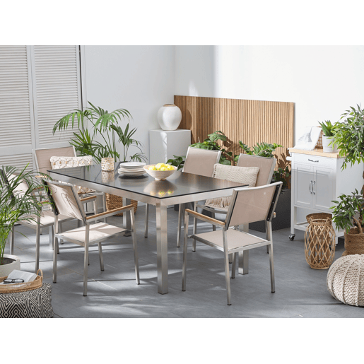Conjunto de refeições de jardim 6 lugares GROSSETO Vidro de segurança (temperado) PretoCreme