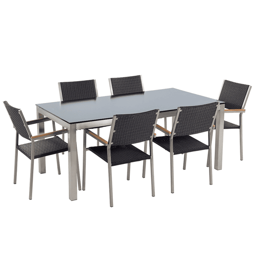Conjunto de refeições de jardim 6 lugares GROSSETO Vidro de segurança (temperado) Preto