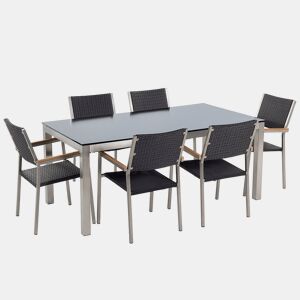 Conjunto de refeições de jardim 6 lugares GROSSETO Vidro de segurança (temperado) Preto