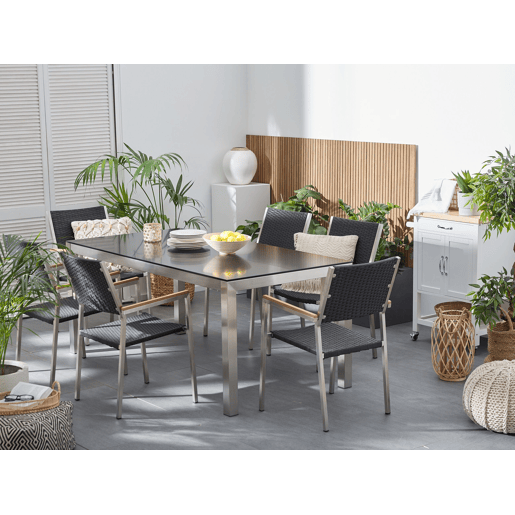 Conjunto de refeições de jardim 6 lugares GROSSETO Vidro de segurança (temperado) Preto
