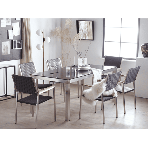 Conjunto de refeições de jardim 6 lugares GROSSETO Vidro de segurança (temperado) Preto
