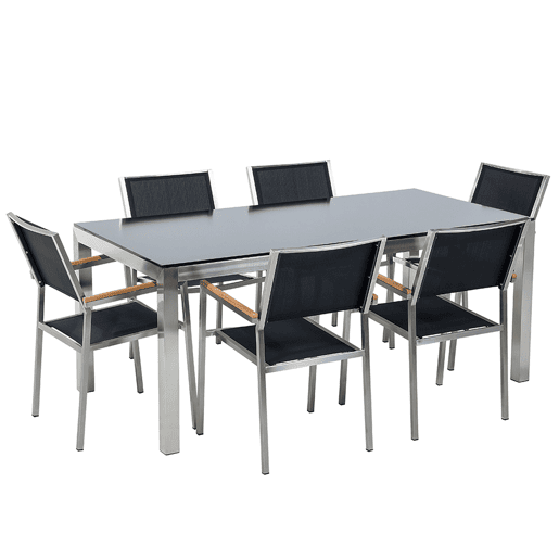 Conjunto de refeições de jardim 6 lugares GROSSETO Vidro de segurança (temperado) Preto