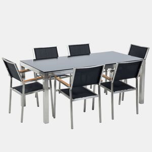 Conjunto de refeições de jardim 6 lugares GROSSETO Vidro de segurança (temperado) Preto