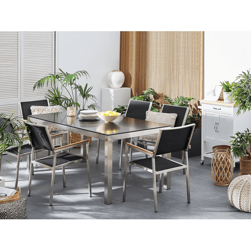 Conjunto de refeições de jardim 6 lugares GROSSETO Vidro de segurança (temperado) Preto