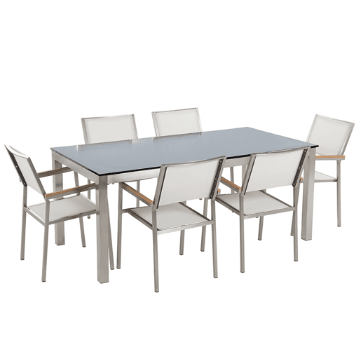Conjunto de refeições de jardim 6 lugares GROSSETO Vidro de segurança (temperado) PretoBranco