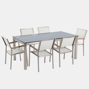 Conjunto de refeições de jardim 6 lugares GROSSETO Vidro de segurança (temperado) PretoBranco