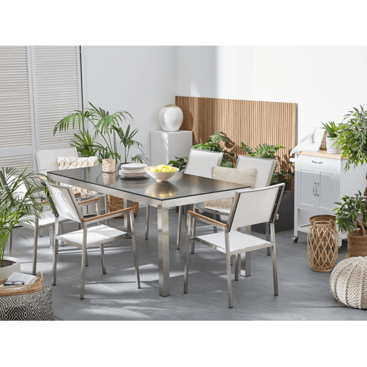 Conjunto de refeições de jardim 6 lugares GROSSETO Vidro de segurança (temperado) PretoBranco