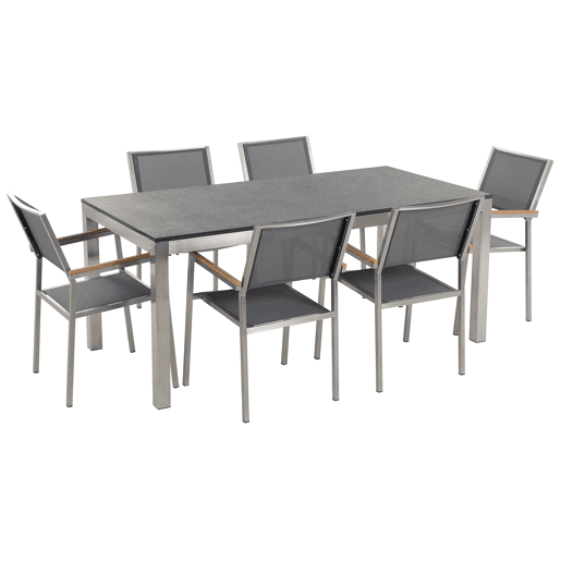Conjunto de refeições de jardim 6 lugares GROSSETO Granito Flameado PretoCinzento