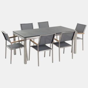 Conjunto de refeições de jardim 6 lugares GROSSETO Granito Flameado PretoCinzento