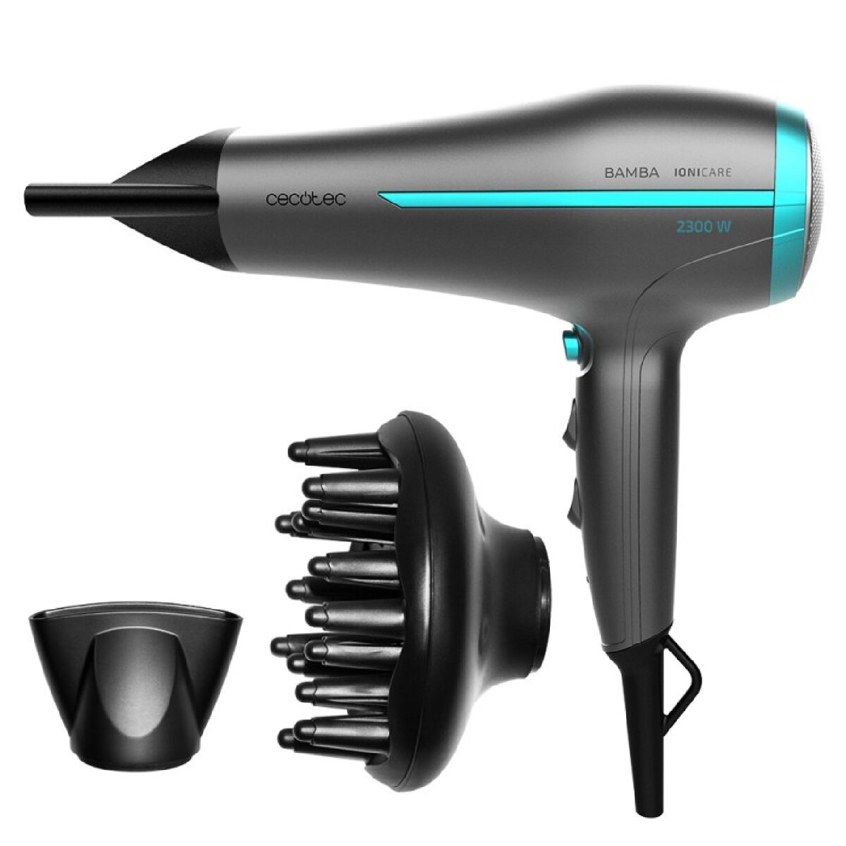 Cecotec secador de pelo iónico bamba ionicare 5200 aura black. 2300w, concentrador y difusor, cabello sin encrespamiento
