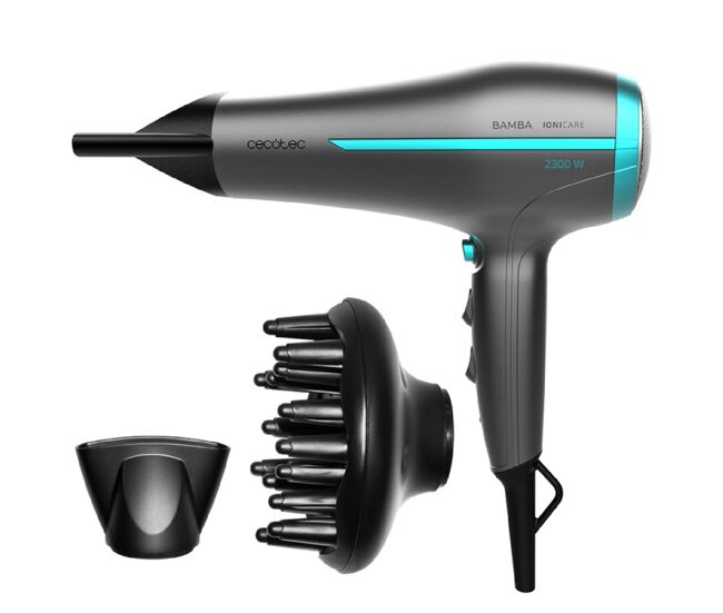 Cecotec secador de pelo iónico bamba ionicare 5200 aura black. 2300w, concentrador y difusor, cabello sin encrespamiento