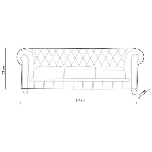Sofá Chester de 3 lugares em tecido de veludo verde 211 x 75 x 84 cm