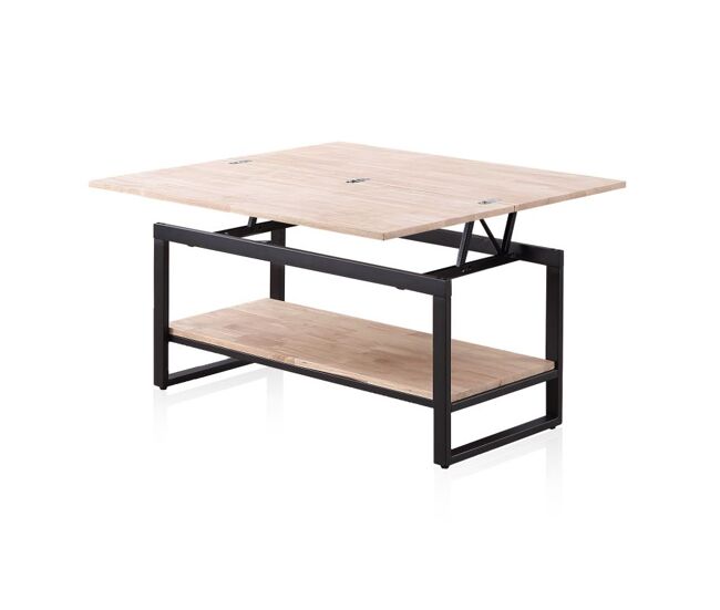 Mesa de centro elevable y extensible en negro y roble 46-91x48,3-57,6 Rens Negro - Roble 100 x 62 x cm