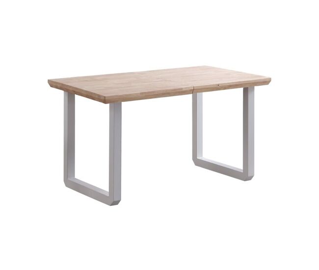 Mesa de comedor extensible con patas metálicas en blanco y roble 140-220x80cm Roma Roble - Blanco 220 x 80 x cm