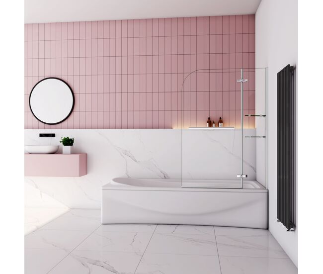 Mampara de bañera+2 repisas+toallero 40cm,vidrio 5mm, cromado,(119.5-120)x140cm