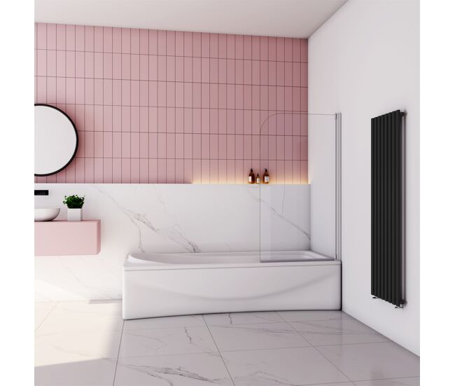 Mampara de bañera abatible,vidrio templado 4mm,blanco/gris mate, (74-75)x140cm