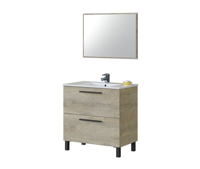 Mueble de baño athena 80 2 cajones + espejo roble alaska mueble:80espejo:77 x mueble:80espejo:50 x mueble:45espejo:1,8 cm