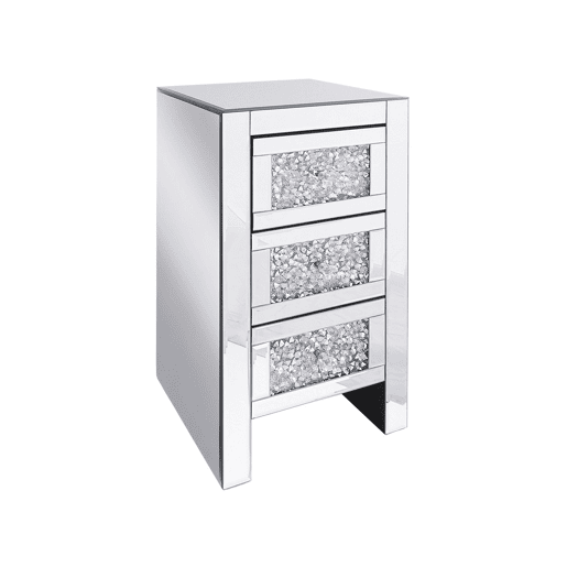 Mesa de cabeceira com 3 gavetas LORAY Vidro Prateado