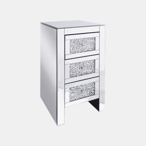 Mesa de cabeceira com 3 gavetas LORAY Vidro Prateado