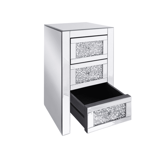 Mesa de cabeceira com 3 gavetas LORAY Vidro Prateado