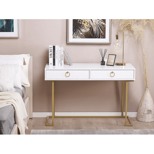 Consola Secretária WESTPORT BrancoDourado 115 cm 50 cm com arrumação