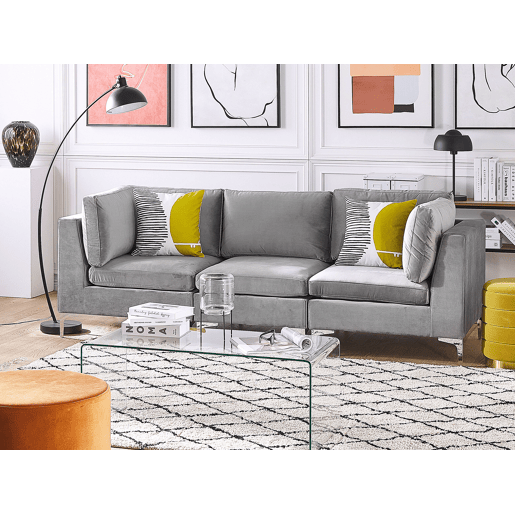 Sofá modular EVJA Veludo Cinzento 3 lugares