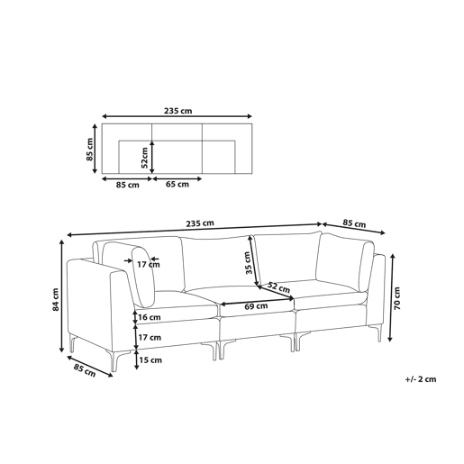 Sofá modular EVJA Veludo Cinzento 3 lugares