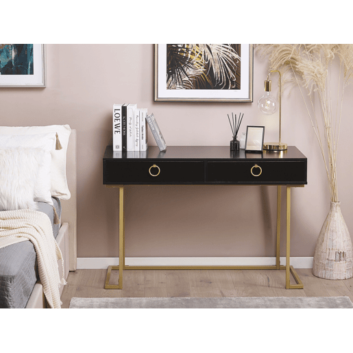 Consola Secretária WESTPORT PretoDourado 115 cm 50 cm com arrumação