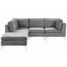 Sofá de canto modular EVJA Veludo Cinzento com repousa-pés 4 lugares à direita