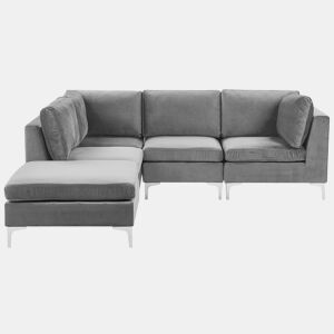 Sofá de canto modular EVJA Veludo Cinzento com repousa-pés 4 lugares à direita