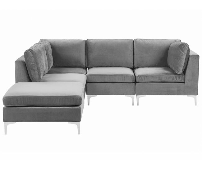 Sofá esquinero derecho de 4 plazas terciopelo con reposapiés EVJA