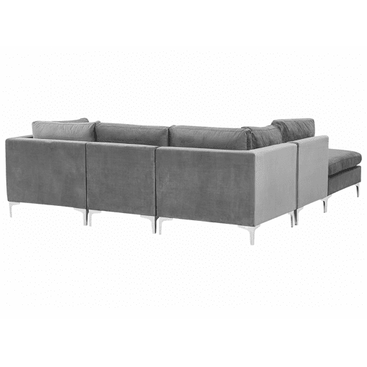 Sofá de canto modular EVJA Veludo Cinzento com repousa-pés 4 lugares à direita