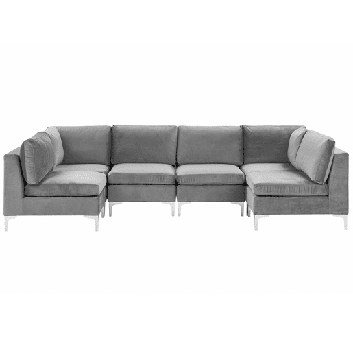 Sofá modular em forma de U EVJA Veludo Cinzento 6 lugares