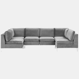 Sofá modular em forma de U EVJA Veludo Cinzento 6 lugares