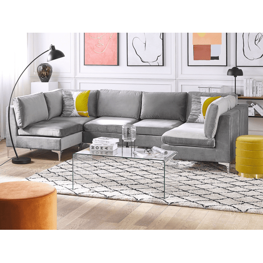 Sofá modular em forma de U EVJA Veludo Cinzento 6 lugares