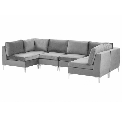 Sofá modular em forma de U EVJA Veludo Cinzento 6 lugares
