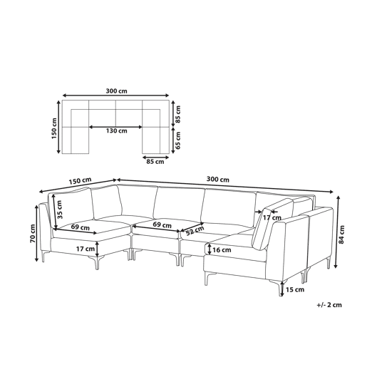 Sofá modular em forma de U EVJA Veludo Cinzento 6 lugares
