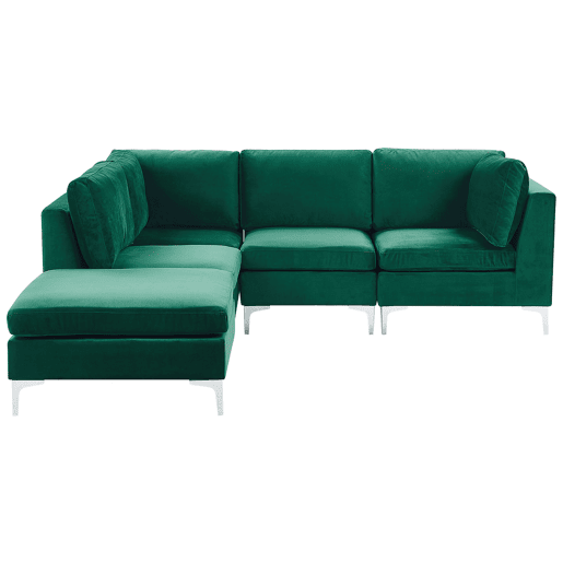 Sofá de canto modular EVJA Veludo Verde com repousa-pés 4 lugares à direita