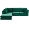 Sofá de canto modular EVJA Veludo Verde com repousa-pés 4 lugares à direita