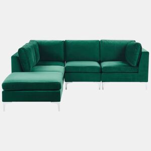 Sofá de canto modular EVJA Veludo Verde com repousa-pés 4 lugares à direita