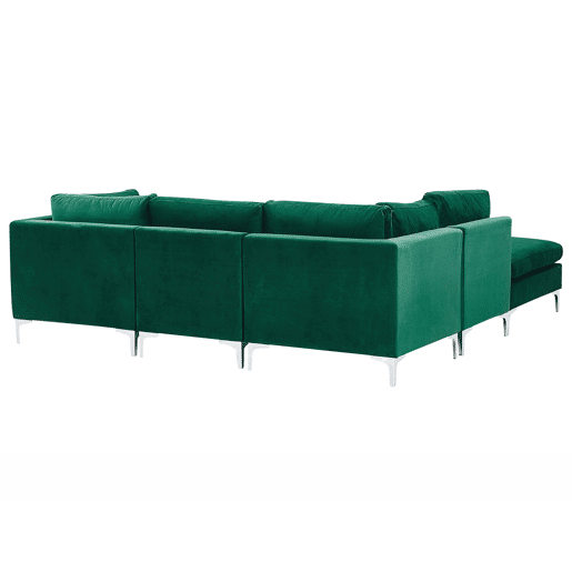 Sofá de canto modular EVJA Veludo Verde com repousa-pés 4 lugares à direita