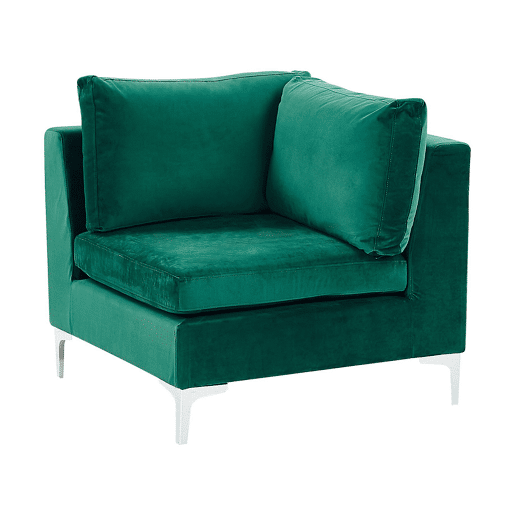 Sofá de canto modular EVJA Veludo Verde com repousa-pés 4 lugares à direita