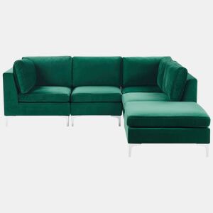 Sofá de canto modular EVJA Veludo Verde com repousa-pés 4 lugares à esquerda